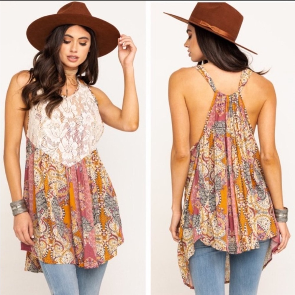 NEW Free People Count Me In Trapeze Top lace pink M